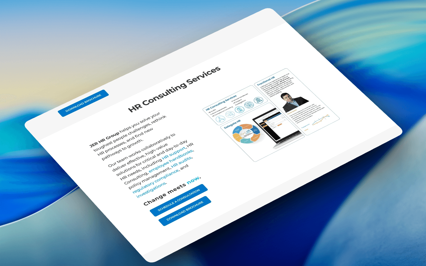 JER HR Group website screenshot showing HR consulting services
