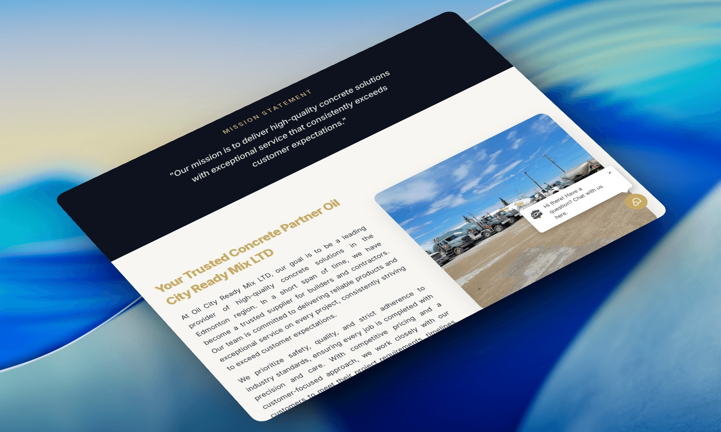 Oil City Ready Mix website screenshot showing ready-mix concrete services