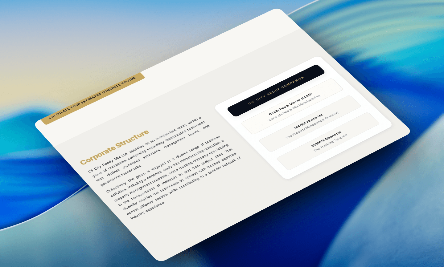 Oil City Ready Mix website screenshot showing service and quote content